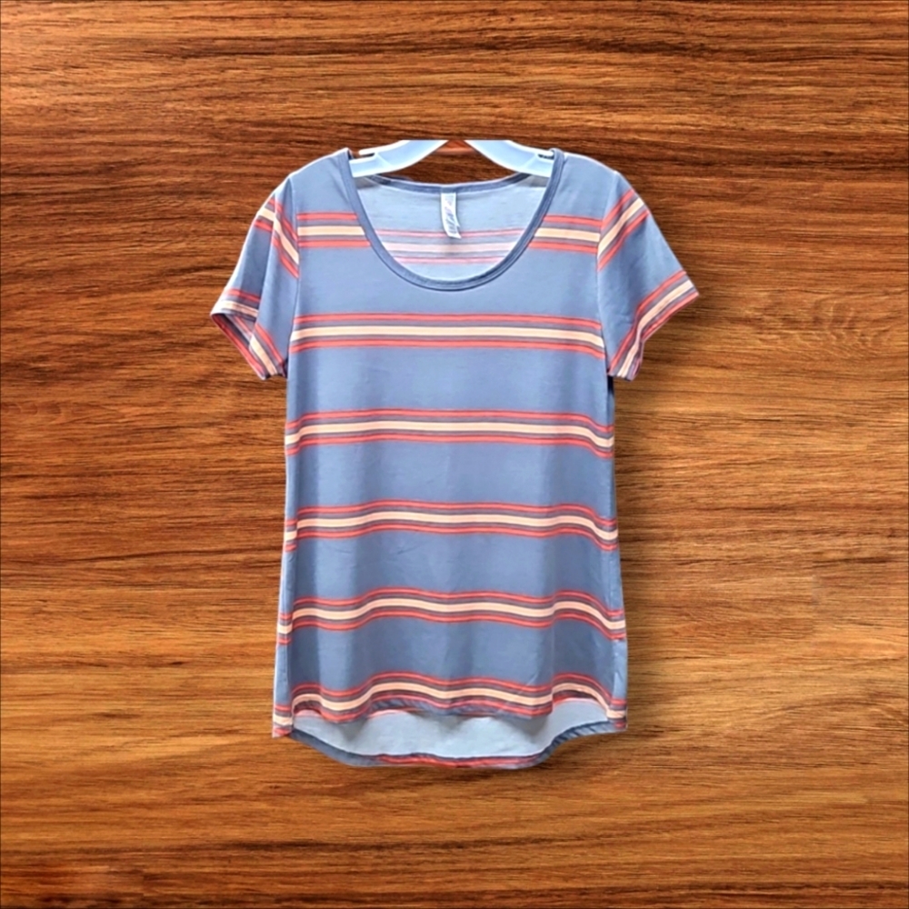 LulaRoe, Sz XS, Grey, Orange Stripes, Swing Style, Polyester, Stretch